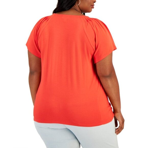 Style & Co. Plus Size 1X Vibrant Orange Pleat-Neck Casual Top NWOT - Picture 3 of 6